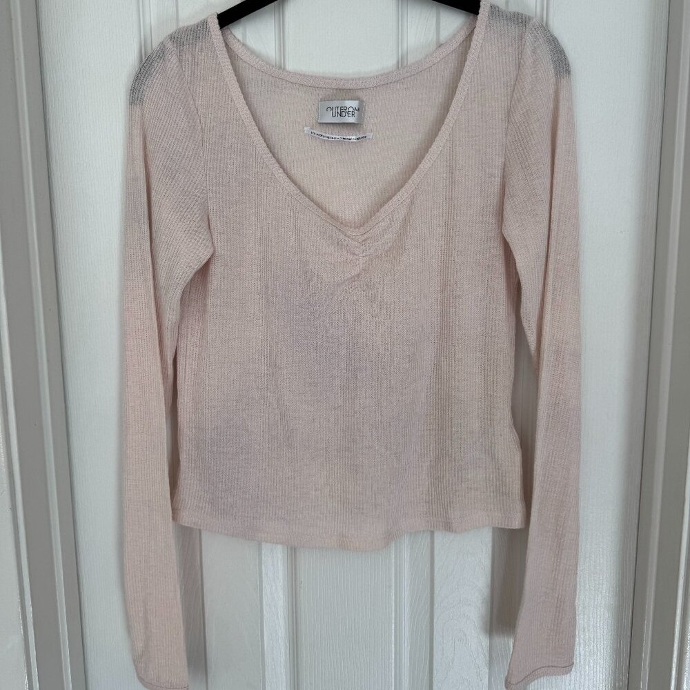 EUC, UO Out From‎ Under Ribbed Notch Neck Baby Pink Shirt, Size L